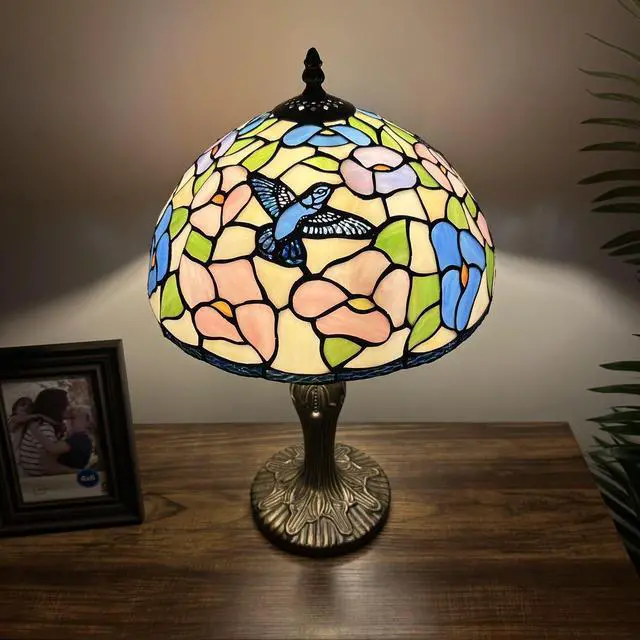 Alt view image 6 of 6 - ENJOY DECOR LAMPS Tiffany Style Table Lamp Hummingbird Flowers Pink Blue Stained Glass for Living Room Bedroom Bedside 12"W*12"D*19"H
