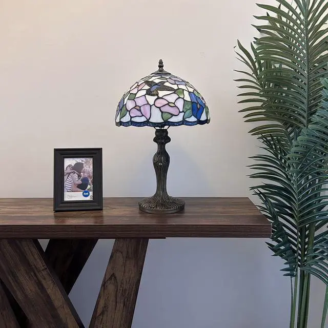 Alt view image 3 of 6 - ENJOY DECOR LAMPS Tiffany Style Table Lamp Hummingbird Flowers Pink Blue Stained Glass for Living Room Bedroom Bedside 12"W*12"D*19"H