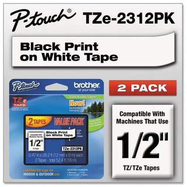Alt view image 14 of 16 - Brother TZE2312PK Black Print on Premium White Laminated Tape for P-touch Label Maker, 12mm (0.47") wide x 8m (26.2') long - 2/Pack