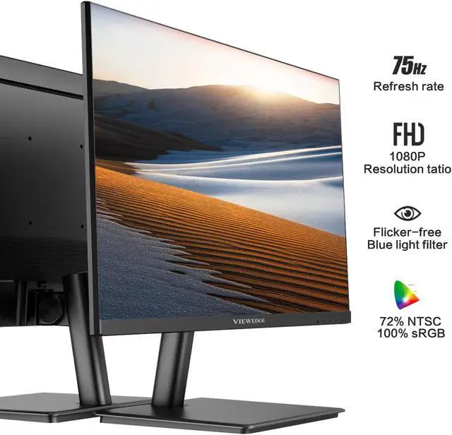 Alt view image 3 of 11 - Viewedge 24 Inch Monitors - FHD 1080p 100Hz (Supports 75hz) Computer Monitor 24 inch with Bluelight Filter HDMI VGA Ports, 100x100 mm Wall Mountable, Ultra Thin Bezel Designed