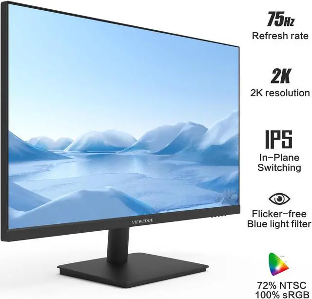 Alt view image 2 of 6 - Viewedge 27 inch Monitor with 2K 2560 x 1440 IPS Panel 75hz | Computer Monitor 27 inch QHD with HDMI, DP and Wall Mountable | Eye Protection PC 1440p Monitor for Working and Gaming