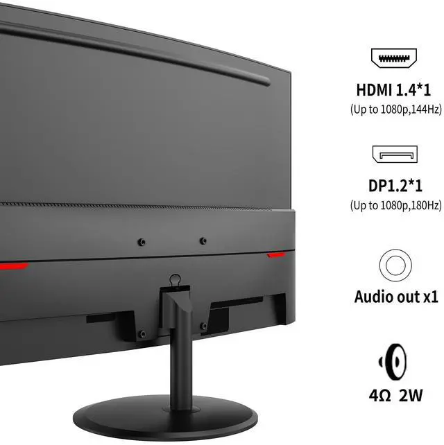 Alt view image 6 of 7 - Viewedge 27 inch Curved Gaming Monitor 180Hz, FHD 1080P VA Screen 1800R Computer Monitor 27 inch, 1ms with FreeSync, Low Motion Blur,DP HDMI Monitor, Built-in Speakers, Support Wall Mount Install