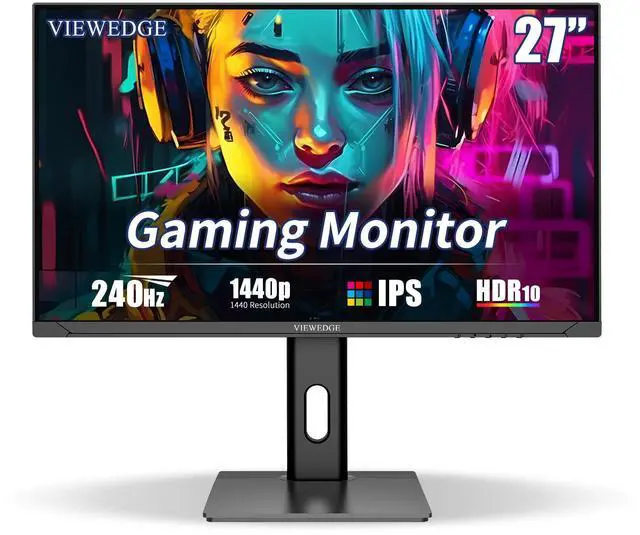 Alt view image 2 of 7 - Viewedge Gaming Monitor 27 inch QHD (2560x1440p) 240Hz Computer Monitor, 1ms HDR10 IPS DisplayPort HDMI 2K Vertical Monitor, Wall Mountable Built-in Speakers