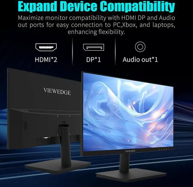 Alt view image 6 of 7 - Viewedge 24 Inch Gaming Monitor with 180Hz, VA 1ms, FHD 1080p and HDR 10 PC Computer Monitor with 100% sRGB, Bluelight Filter, 2 HDMI & 1 DP Port, Support Freesync and Wall Mounted
