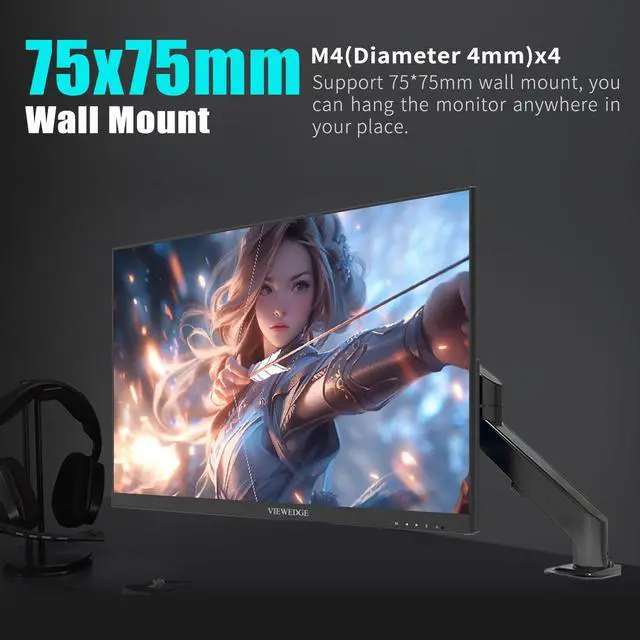 Alt view image 5 of 7 - Viewedge 24 Inch Gaming Monitor with 180Hz, VA 1ms, FHD 1080p and HDR 10 PC Computer Monitor with 100% sRGB, Bluelight Filter, 2 HDMI & 1 DP Port, Support Freesync and Wall Mounted