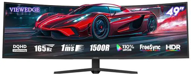 Main image of Viewedge 49" Curved Monitor Ultrawide Gaming 165Hz 1ms 32:9 DQHD 5120 x 1440P Computer Monitor, R1500, 110% sRGB, DisplayPort, HDMI,Support Crosshair and Wall Mount