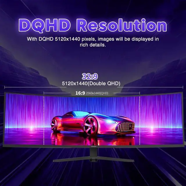 Alt view image 2 of 7 - Viewedge 49" Curved Monitor Ultrawide Gaming 165Hz 1ms 32:9 DQHD 5120 x 1440P Computer Monitor, R1500, 110% sRGB, DisplayPort, HDMI,Support Crosshair and Wall Mount