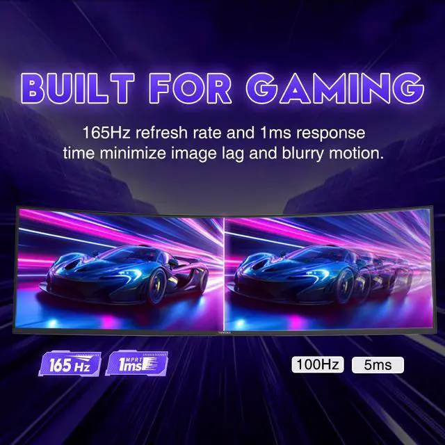 Alt view image 3 of 7 - Viewedge 49" Curved Monitor Ultrawide Gaming 165Hz 1ms 32:9 DQHD 5120 x 1440P Computer Monitor, R1500, 110% sRGB, DisplayPort, HDMI,Support Crosshair and Wall Mount