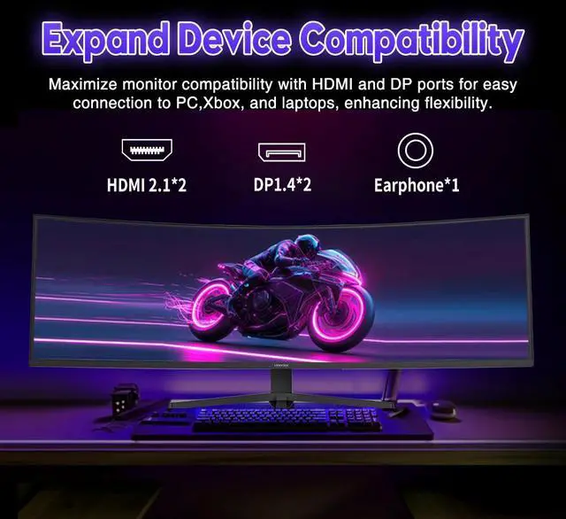 Alt view image 7 of 7 - Viewedge 49" Curved Monitor Ultrawide Gaming 165Hz 1ms 32:9 DQHD 5120 x 1440P Computer Monitor, R1500, 110% sRGB, DisplayPort, HDMI,Support Crosshair and Wall Mount