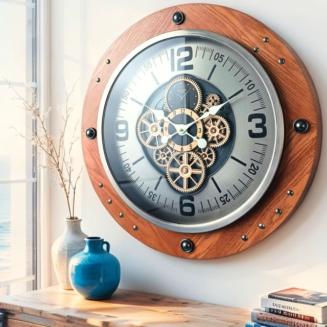 Main image of AUSTRIA LINE WALL CLOCK ROUND 26 INCH "VIENNA" BROWN-SILVER