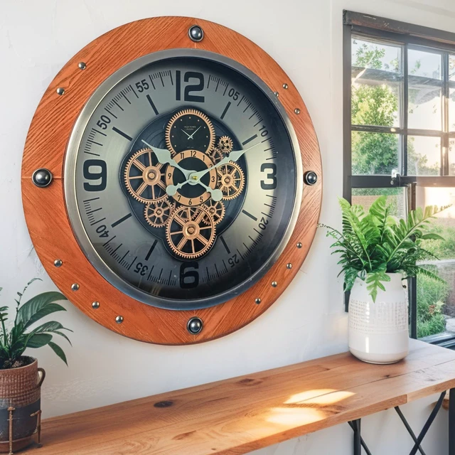 Alt view image 2 of 4 - AUSTRIA LINE WALL CLOCK ROUND 26 INCH "VIENNA" BROWN-SILVER