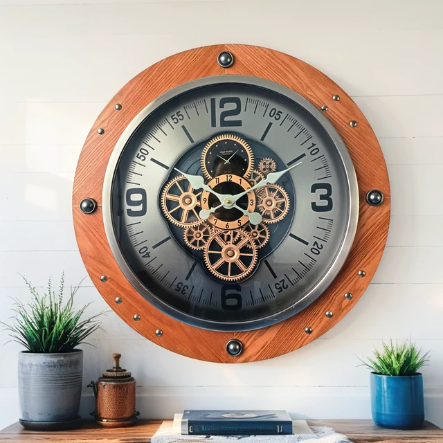 Alt view image 3 of 4 - AUSTRIA LINE WALL CLOCK ROUND 26 INCH "VIENNA" BROWN-SILVER