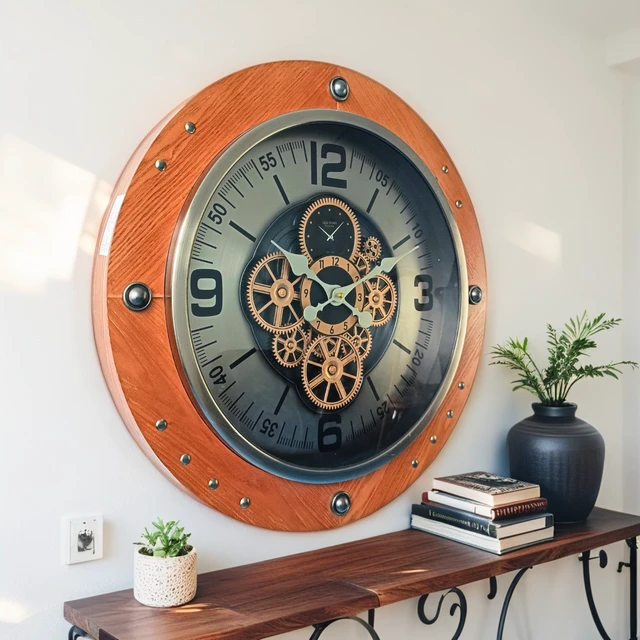 Alt view image 4 of 4 - AUSTRIA LINE WALL CLOCK ROUND 26 INCH "VIENNA" BROWN-SILVER