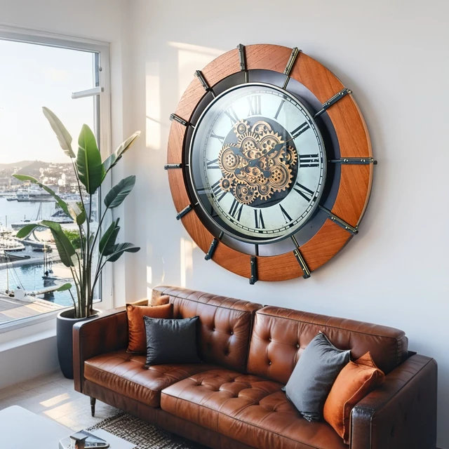 Alt view image 3 of 6 - AUSTRIA LINE WALL CLOCK ROUND 36 INCH "SALZBURG" BROWN-WHITE