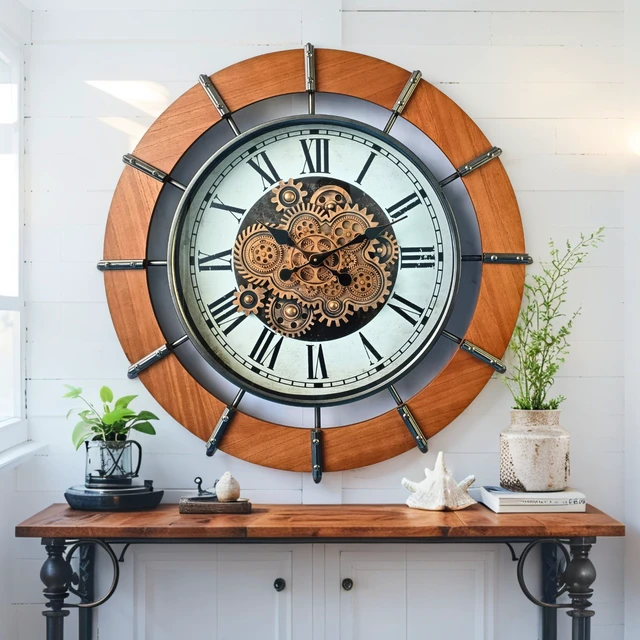 Alt view image 2 of 6 - AUSTRIA LINE WALL CLOCK ROUND 36 INCH "SALZBURG" BROWN-WHITE