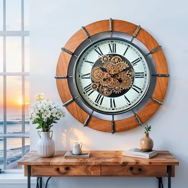 Alt view image 4 of 6 - AUSTRIA LINE WALL CLOCK ROUND 36 INCH "SALZBURG" BROWN-WHITE