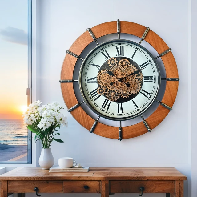 Alt view image 6 of 6 - AUSTRIA LINE WALL CLOCK ROUND 36 INCH "SALZBURG" BROWN-WHITE