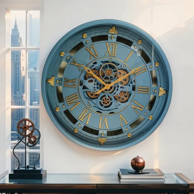 Alt view image 2 of 6 - BELGIUM LINE WALL CLOCK ROUND 26 INCH BLUE