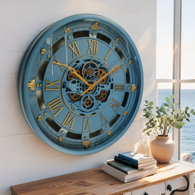 Alt view image 3 of 6 - BELGIUM LINE WALL CLOCK ROUND 26 INCH BLUE
