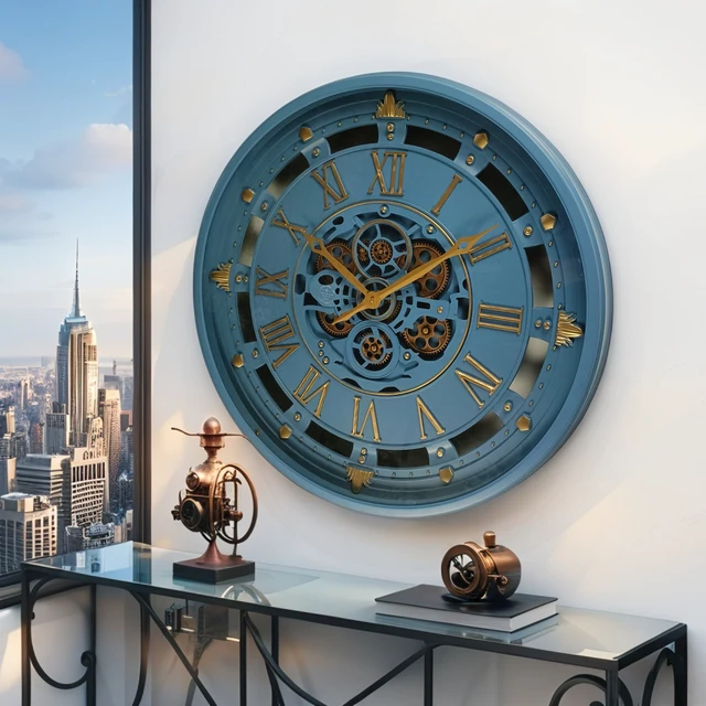 Alt view image 4 of 6 - BELGIUM LINE WALL CLOCK ROUND 26 INCH BLUE