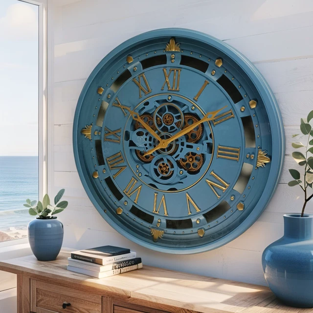 Alt view image 6 of 6 - BELGIUM LINE WALL CLOCK ROUND 26 INCH BLUE