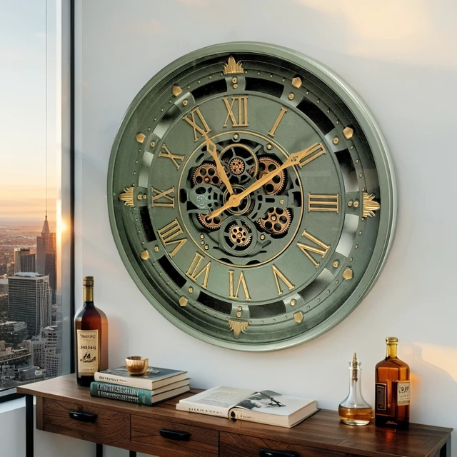 Alt view image 4 of 6 - BELGIUM LINE WALL CLOCK ROUND 26 INCH GREEN