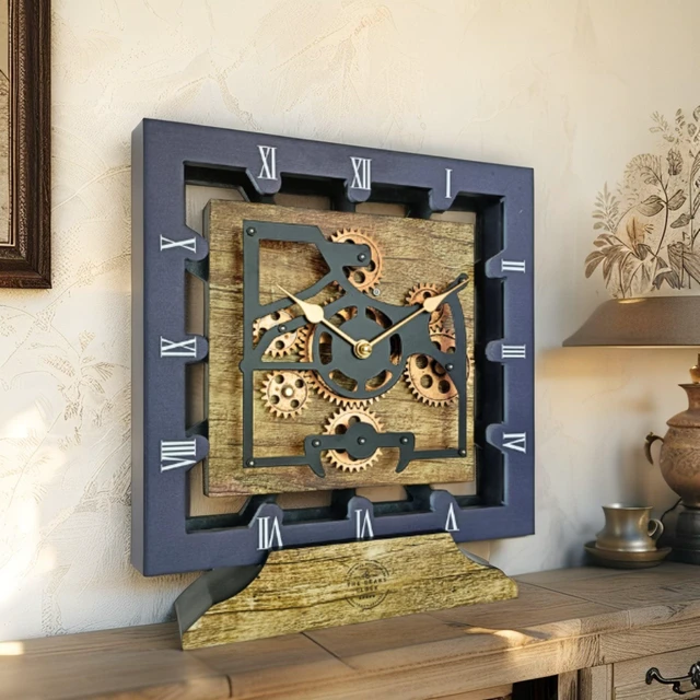 Alt view image 4 of 6 - CANADA LINE DESK CLOCK SQUARE (HYBRID WALL) 10 INCH GOLD ANTIQUE