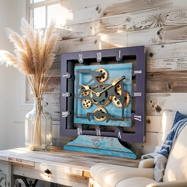 Alt view image 3 of 6 - CANADA LINE DESK CLOCK SQUARE (HYBRID WALL) 10 INCH OCEAN BLUE