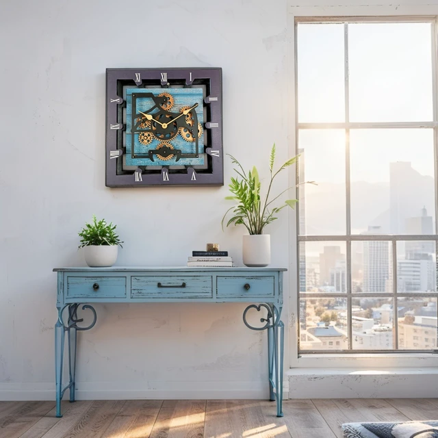 Alt view image 4 of 6 - CANADA LINE DESK CLOCK SQUARE (HYBRID WALL) 10 INCH OCEAN BLUE