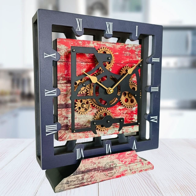 Main image of CANADA LINE DESK CLOCK SQUARE (HYBRID WALL) 10 INCH RED LAVA