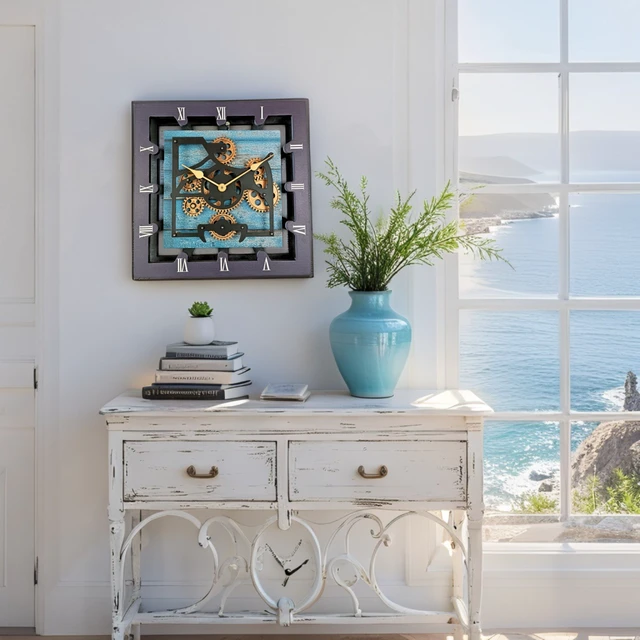Alt view image 6 of 6 - CANADA LINE DESK CLOCK SQUARE (HYBRID WALL) 10 INCH OCEAN BLUE
