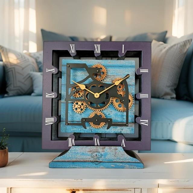 Alt view image 2 of 6 - CANADA LINE DESK CLOCK SQUARE (HYBRID WALL) 10 INCH OCEAN BLUE
