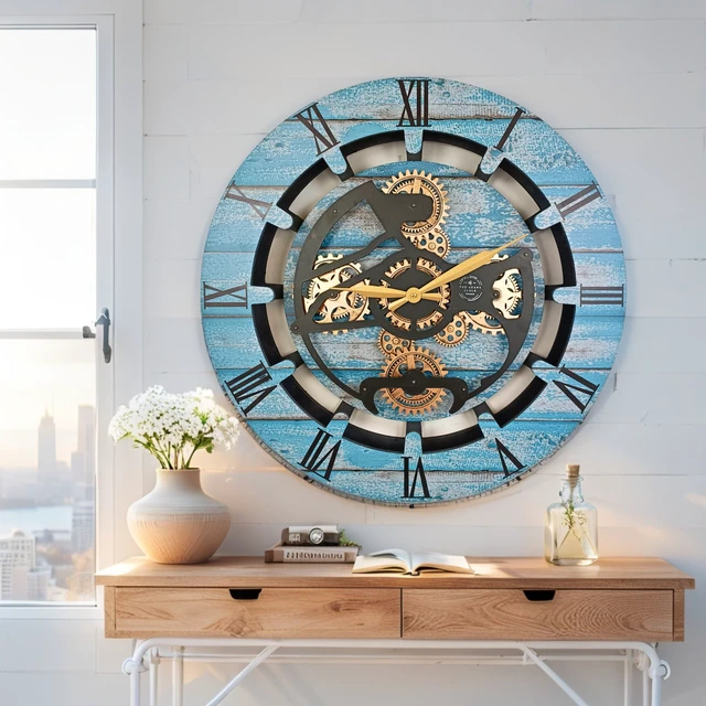 Alt view image 2 of 4 - CANADA LINE WALL CLOCK ROUND 24 INCH OCEAN BLUE