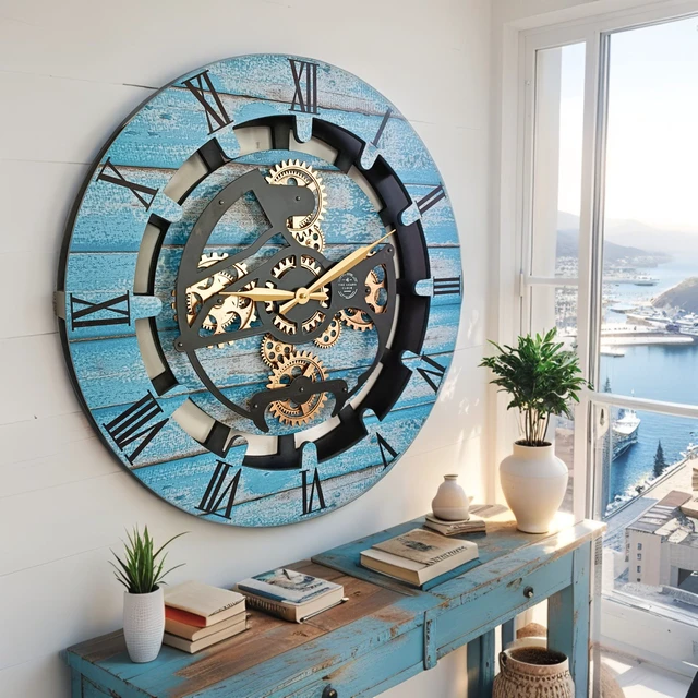 Alt view image 4 of 4 - CANADA LINE WALL CLOCK ROUND 24 INCH OCEAN BLUE