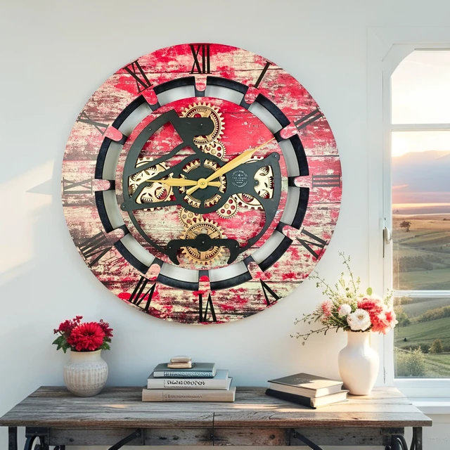 Alt view image 2 of 6 - CANADA LINE WALL CLOCK ROUND 24 INCH RED LAVA