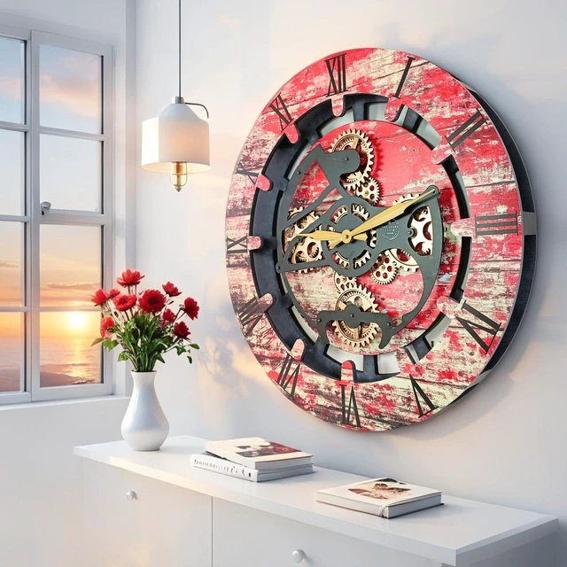 Alt view image 4 of 6 - CANADA LINE WALL CLOCK ROUND 24 INCH RED LAVA