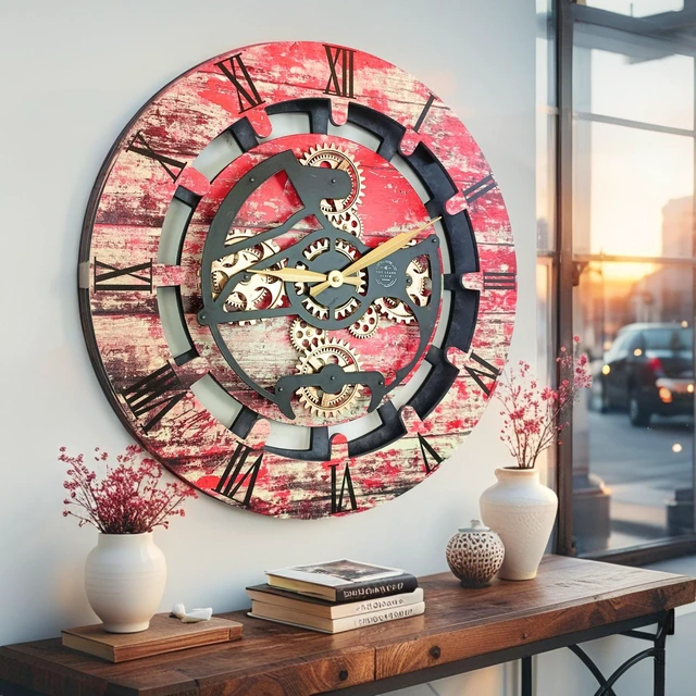 Alt view image 6 of 6 - CANADA LINE WALL CLOCK ROUND 24 INCH RED LAVA