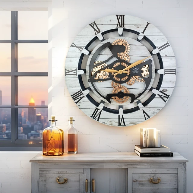 Alt view image 2 of 6 - CANADA LINE WALL CLOCK ROUND 24 INCH WHITE FARMHOUSE