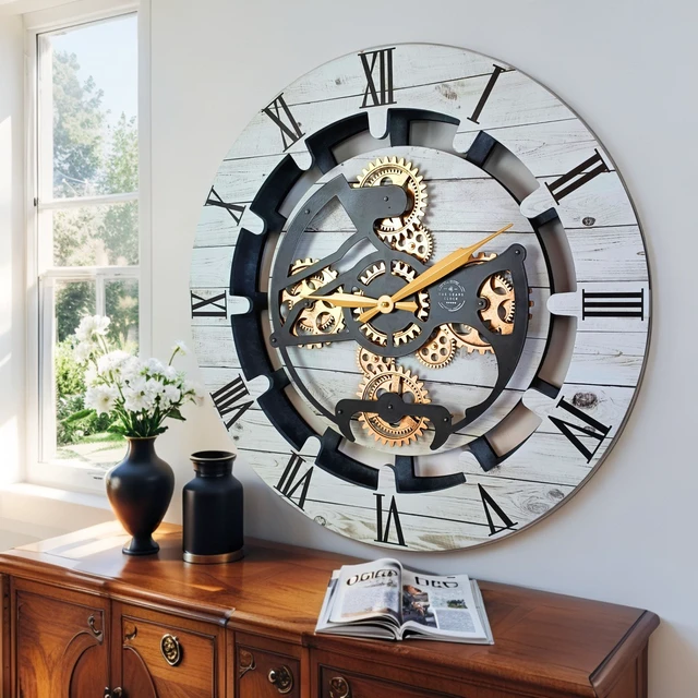 Alt view image 6 of 6 - CANADA LINE WALL CLOCK ROUND 24 INCH WHITE FARMHOUSE