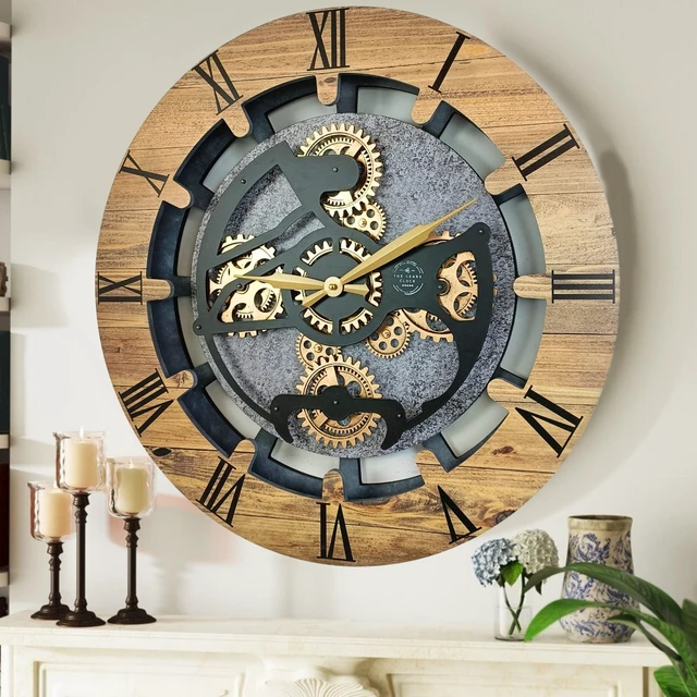 Main image of CANADA LINE WALL CLOCK ROUND 24 INCH WOOD & STONE