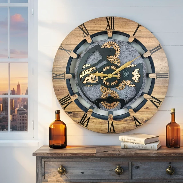 Alt view image 2 of 6 - CANADA LINE WALL CLOCK ROUND 24 INCH WOOD & STONE