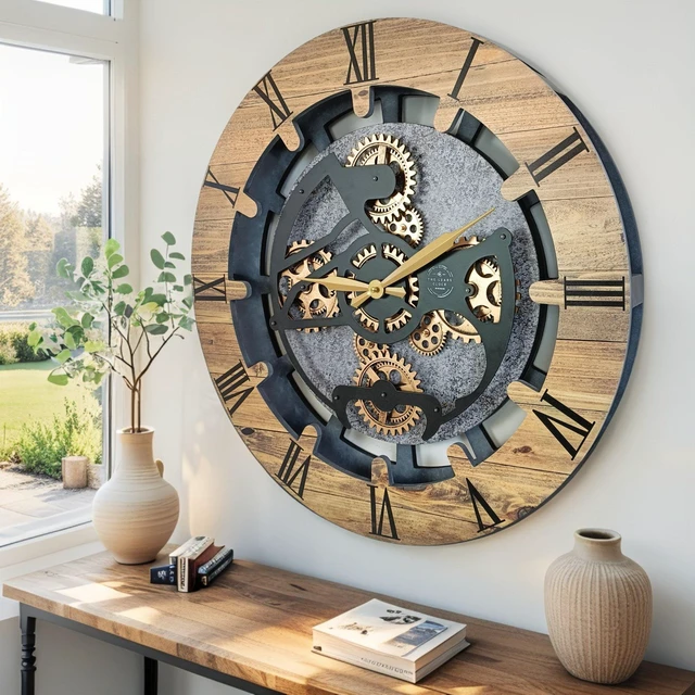 Alt view image 4 of 6 - CANADA LINE WALL CLOCK ROUND 24 INCH WOOD & STONE