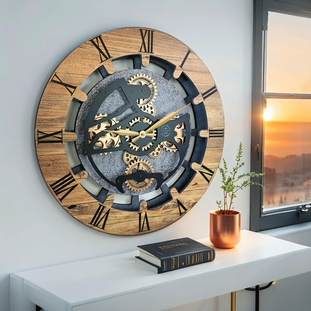 Alt view image 6 of 6 - CANADA LINE WALL CLOCK ROUND 24 INCH WOOD & STONE