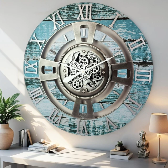 Main image of ENGLAND LINE WALL CLOCK ROUND 24 INCH AQUA GREEN