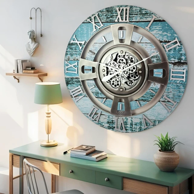 Alt view image 2 of 6 - ENGLAND LINE WALL CLOCK ROUND 24 INCH AQUA GREEN