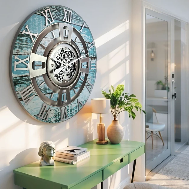 Alt view image 4 of 6 - ENGLAND LINE WALL CLOCK ROUND 24 INCH AQUA GREEN