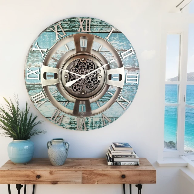 Alt view image 5 of 6 - ENGLAND LINE WALL CLOCK ROUND 24 INCH AQUA GREEN