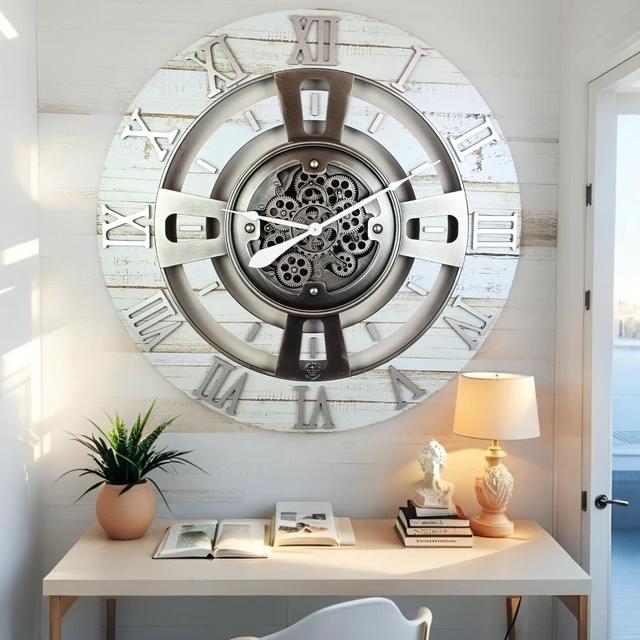 Alt view image 3 of 6 - ENGLAND LINE WALL CLOCK ROUND 24 INCH DESERT BEIGE