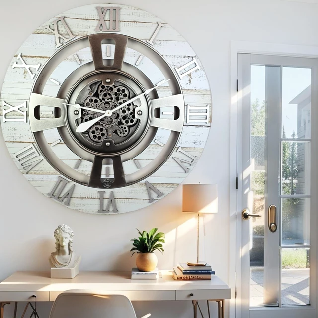 Alt view image 6 of 6 - ENGLAND LINE WALL CLOCK ROUND 24 INCH DESERT BEIGE