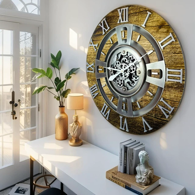 Alt view image 3 of 6 - ENGLAND LINE WALL CLOCK ROUND 24 INCH GOLD ANTIQUE